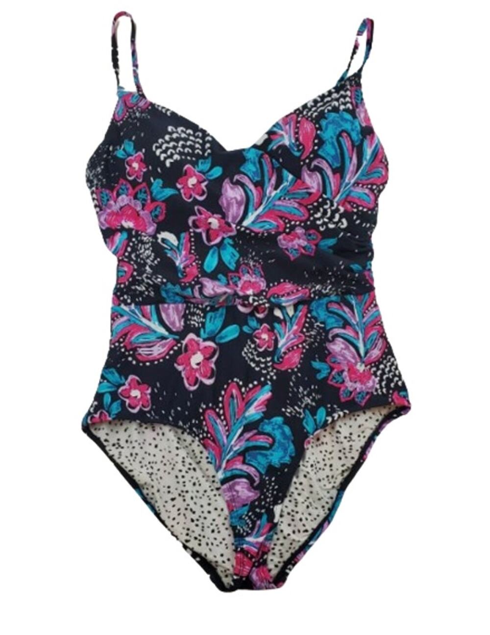 Anne Cole Swimwear That's a Wrap Black Floral One-Piece Swimsuit, Womens Size 12